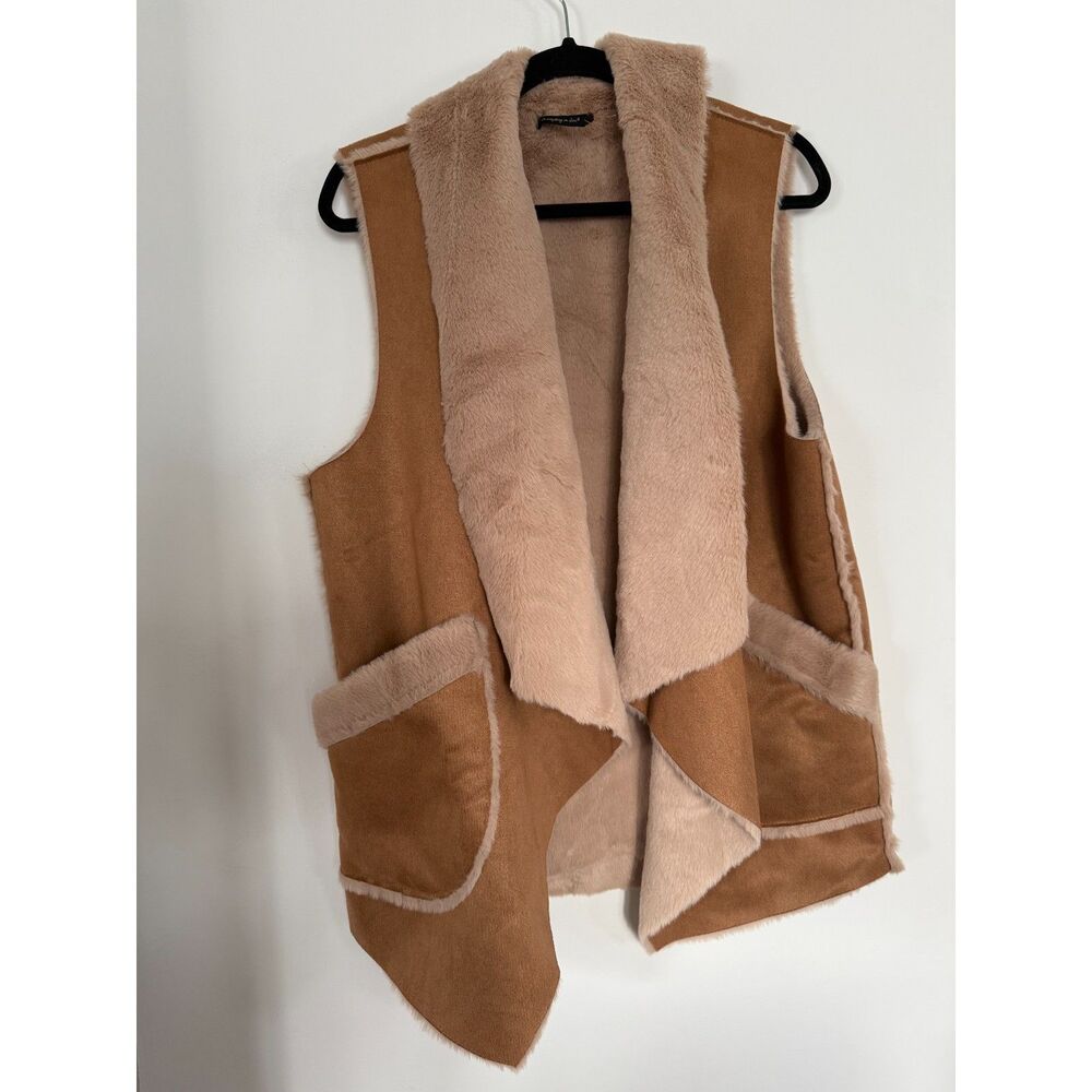 Faux Suede Fur Vest Tan Boho Western Neutral One size Asymmetrical Festival